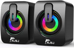 2.0  مكبر صوت كمبيوتر NJSJ سلكي يعمل باللمس وإضاءة RGB، طاقة 3.5 مم يعمل بمنفذ USB 