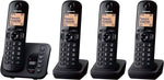 هاتف لاسلكي من باناسونيك KX-TGC224EB DECT مع جهاز الرد ، شاشة 1.6 بوصة سهلة القراءة بإضاءة خلفية ، مانع مكالمات مزعجة ، مكبر صوت بدون استخدام اليدين ، وضع ECO - أسود ، حزمة سماعات رباعية(