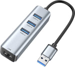 وصلة إيثرنت USB، محول 4 في 1 ألومنيوم USB إيثرنت مع منفذ شبكة LAN RJ45 جيجابت ، 3 منافذ USB 3.0 مخصص لمحرك الاقراص والماوس لوحة المفاتيح